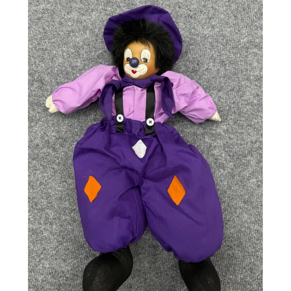 Vintage Porcelain Clown Doll‎ 18 Inch Purple Lavender Outfit Hand Painted Face